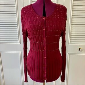Tina Hagen Silk Maroon Cardigan with Beaded details size medium EUC